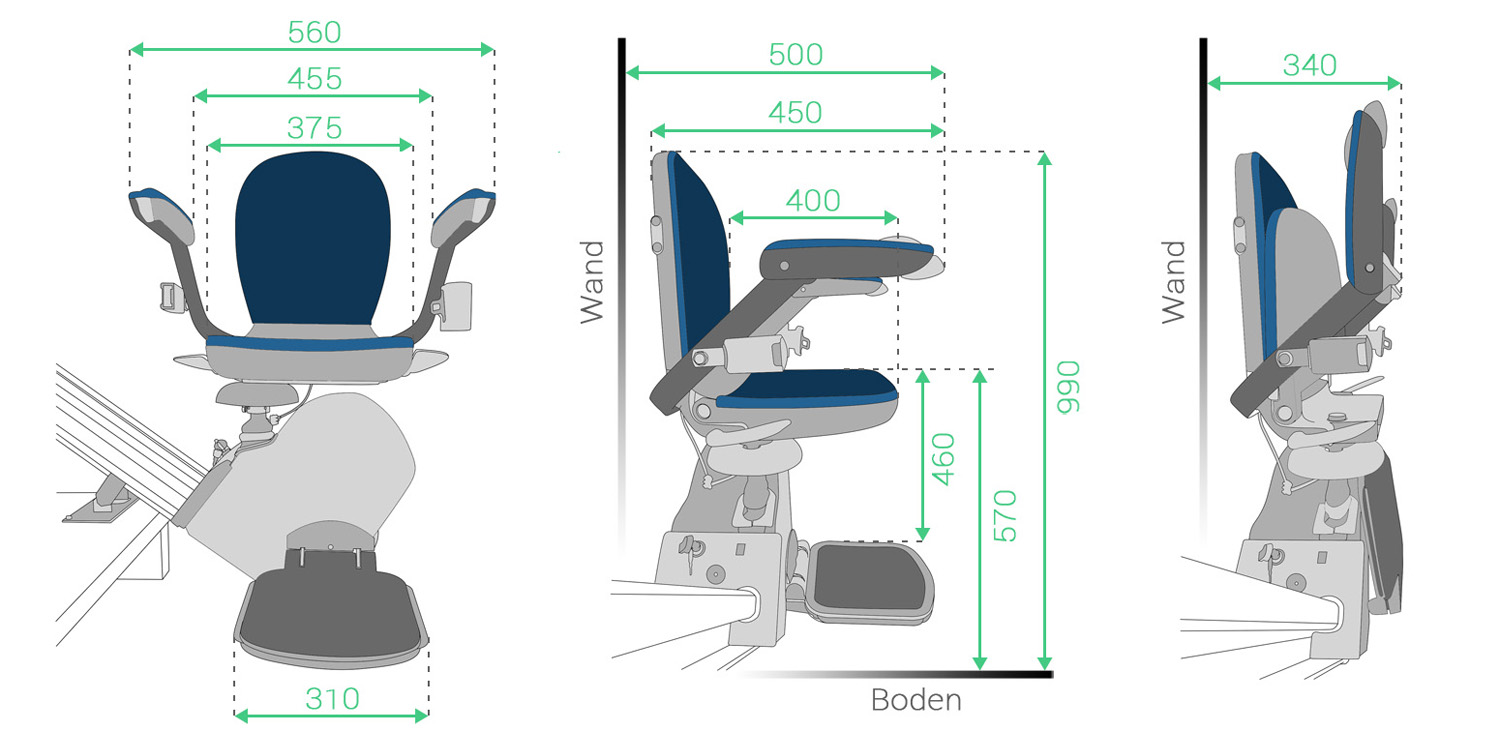 Treppenlift Maße